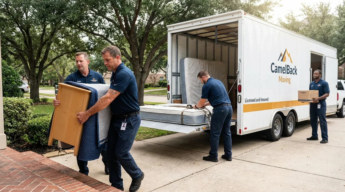 Crew loading residential truck for cross-state move from Spring Valley, IL