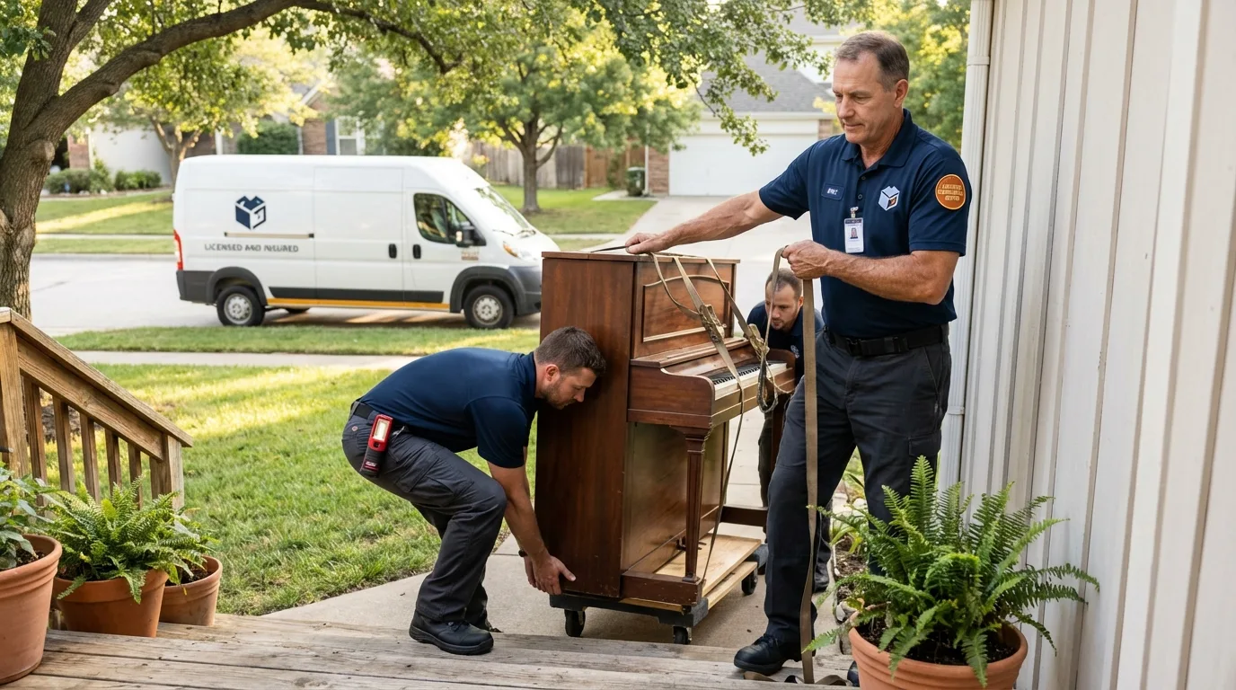 Licensed piano movers securing grand piano in Spring Valley, IL