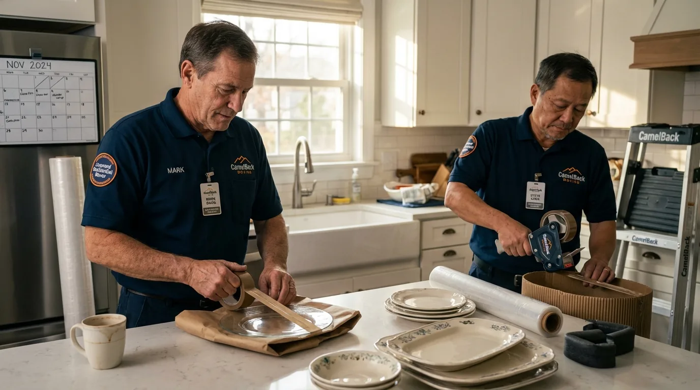 Professional crew packing kitchen dishware in Spring Valley, IL